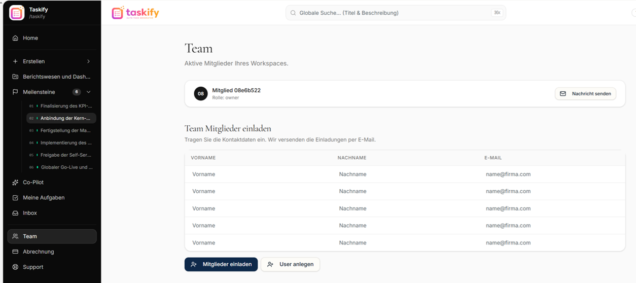 Team-Mitgliedern können Aufgaben zugewiesen werden. User nutzen das System.